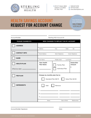 Health Savings Account Request for Account Change