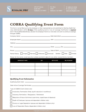 COBRA Qualifying Event Form