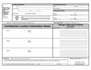 Tier Two Hazardous Chemical Inventory Form