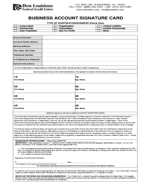 Business Account Signature Card