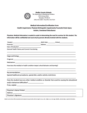Shelby County Schools Medical Information Certification Form