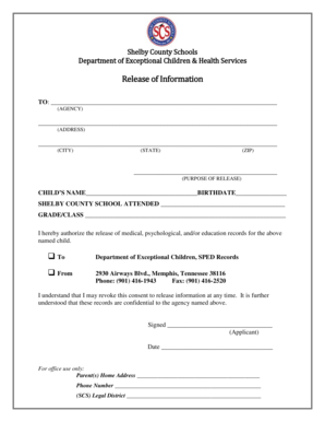 Shelby County Schools Release of Information