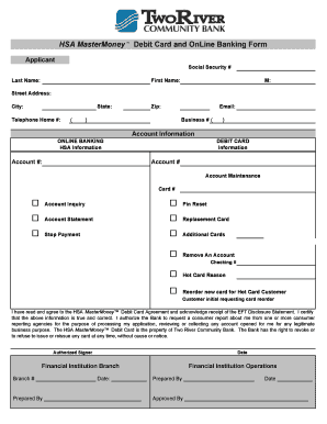 HSA MasterMoney Debit Card Application