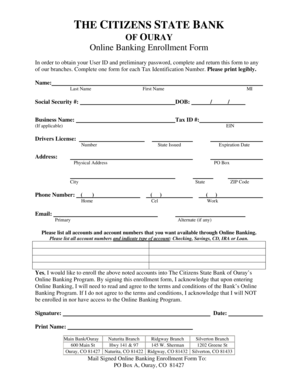 The Citizens State Bank Online Banking Enrollment Form