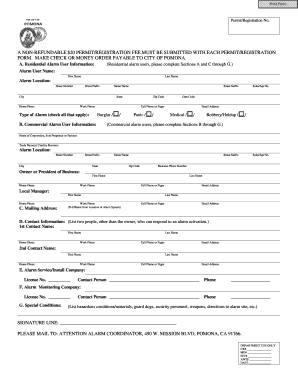 City of Pomona Alarm User Permit/Registration Form