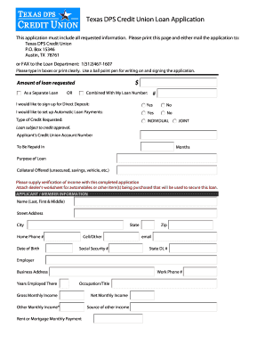 Texas DPS Credit Union Loan Application