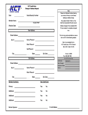 KCT Credit Union Change of Address Request
