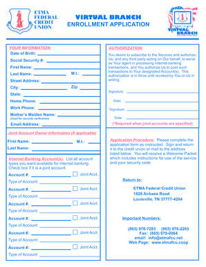 ETMA Federal Credit Union Internet Banking Enrollment Application
