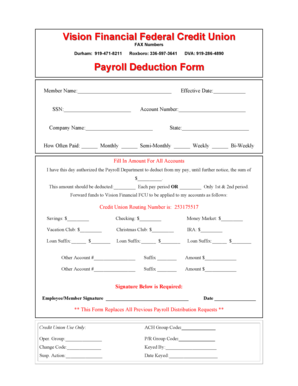 Vision Financial Payroll Deduction Form