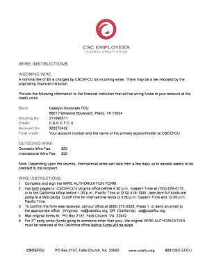 CSCEFCU Wire Authorization Form