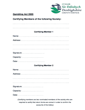 Gambling Act 2005 Certification Form