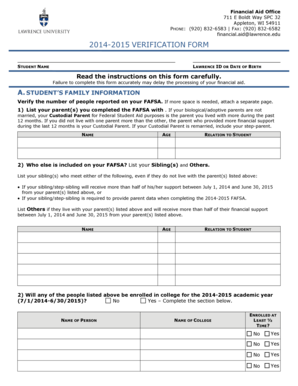 2014-2015 Financial Aid Verification Form