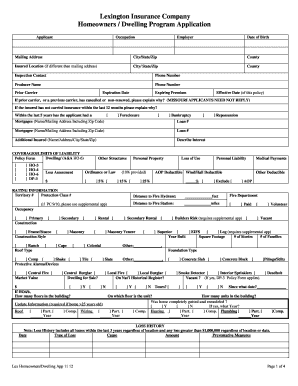 Lexington Insurance Homeowners/Dwelling Program Application