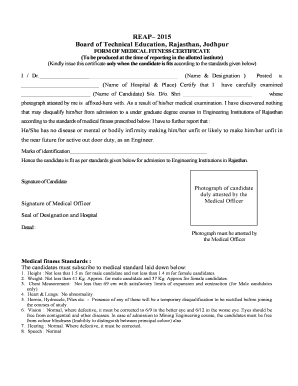 Rajasthan Medical Fitness Certificate for Engineering Admission