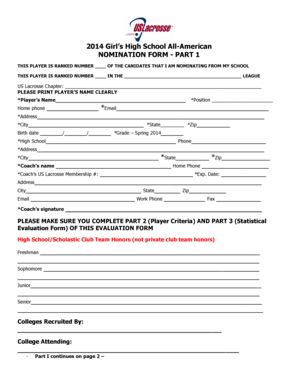 2014 Girl’s High School All-American Nomination Form