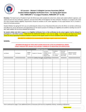 US Lacrosse WCLA Student Athlete Eligibility Verification Form