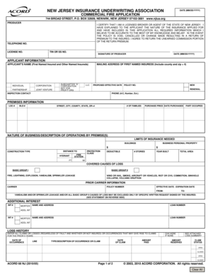 New Jersey Commercial Fire Insurance Application