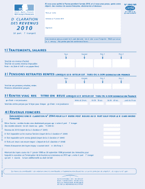 Déclaration des revenus 2010 (départ à l’étranger)