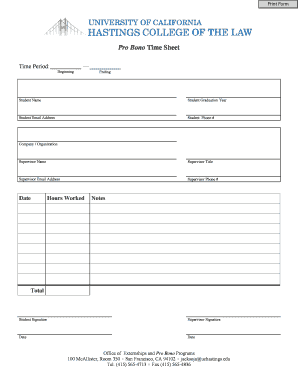 Pro Bono Time Sheet