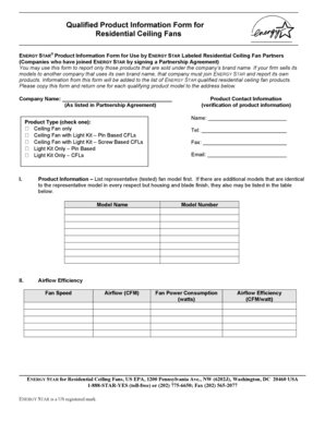 ENERGY STAR Residential Ceiling Fan Information Form