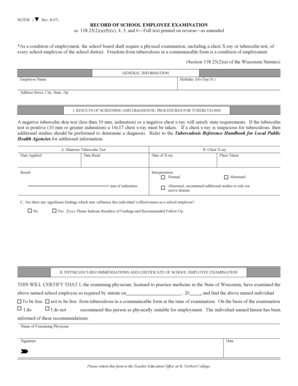 Wisconsin School Employee Tuberculosis Examination Form