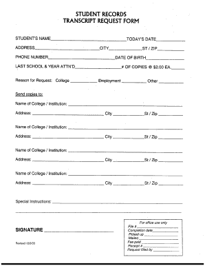 Student Records Transcript Request Form