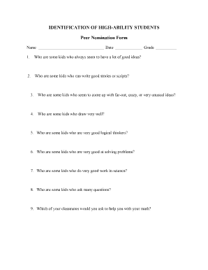 Peer Nomination Form for High-Ability Students