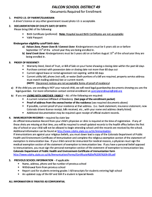 Falcon School District 49 Student Enrollment Form