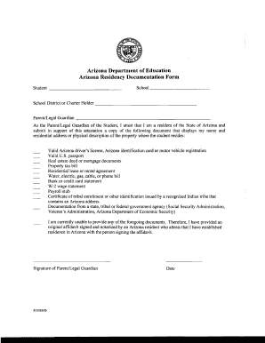 Arizona Residency Documentation Form