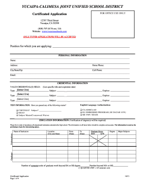 Yucaipa-Calimesa Joint Unified School District Certificated Application
