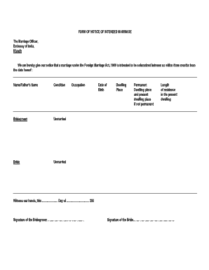 Notice of Intended Marriage