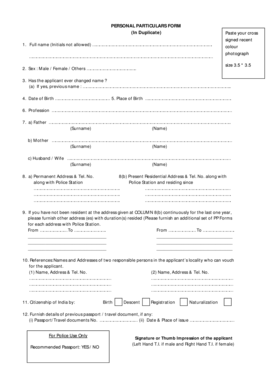 Personal Particulars Form