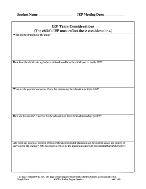 IEP Team Considerations Form