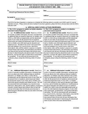 Prior Written Notice for Special Education Evaluation