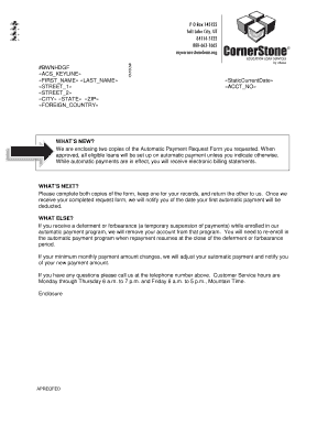 CornerStone Education Loan Services Automatic Payment Request