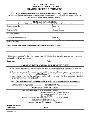 City of San José Administrative Citation Hearing Request Application