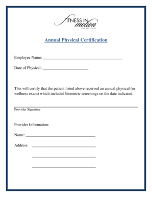 Annual Physical Certification Form