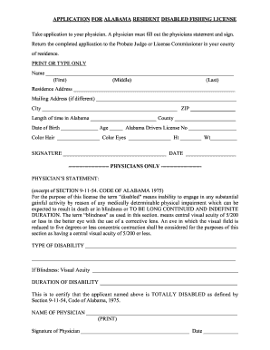 Alabama Disabled Fishing License Application