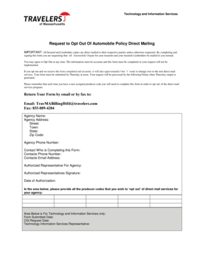 Request to Opt Out of Automobile Policy Direct Mailing