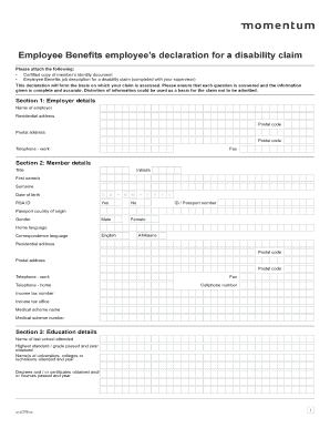 Employee Disability Claim Declaration Form