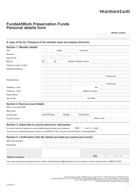 FundsAtWork Preservation Funds Personal Details Form