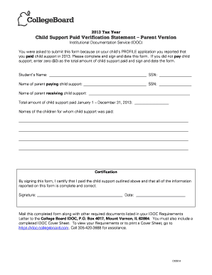 2013 Child Support Paid Verification Statement