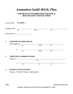 Animation Guild 401(k) Plan Beneficiary Change Form