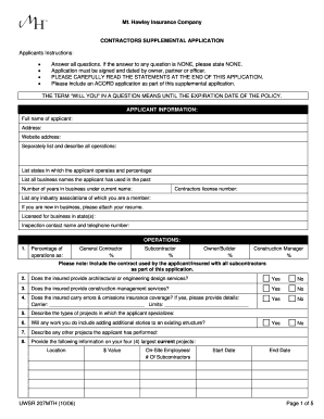 Contractors Supplemental Application