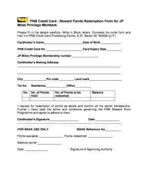 PNB Credit Card Reward Points Redemption Form