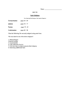 Early Religion Study Chart