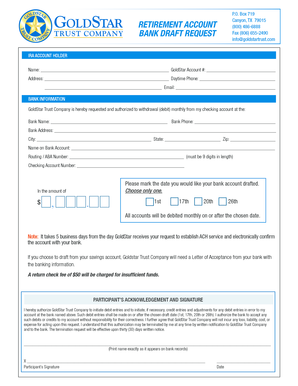 IRA Bank Draft Request Form