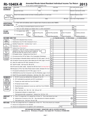 Rhode Island Amended Income Tax Return