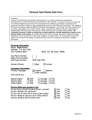 Personal Care Worker Data Form