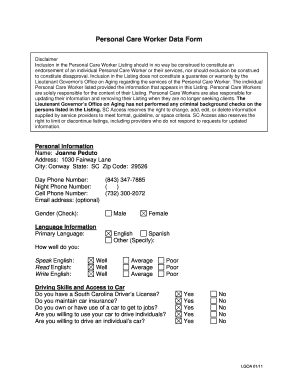 Personal Care Worker Data Form